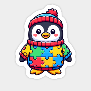 Autism Awareness Penguin With Puzzle Piece Sweater Sticker